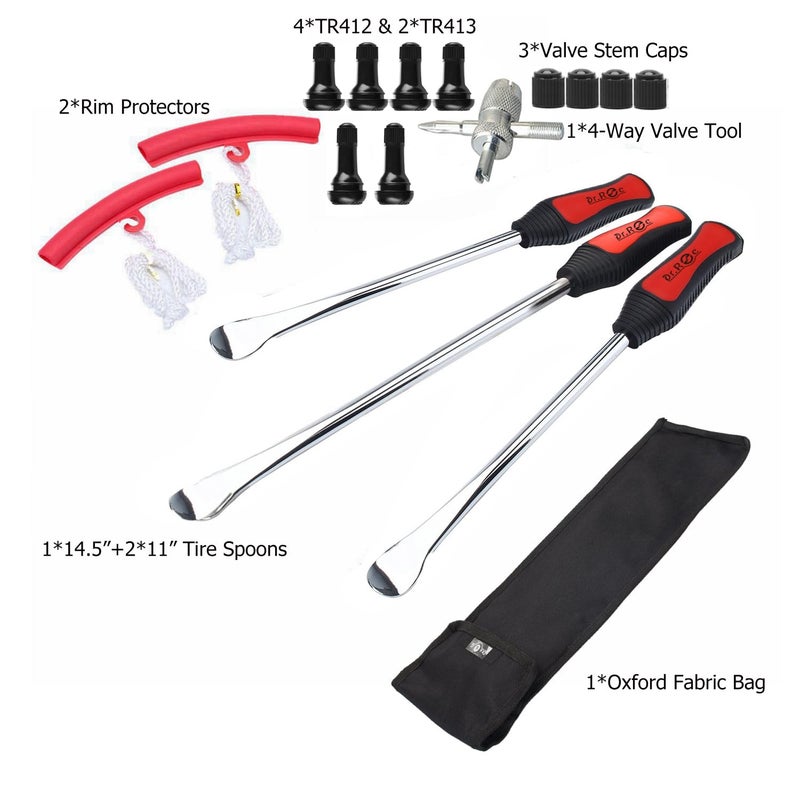 Dr.Roc Tire Spoons Lever Motorcycle Dirt Bike Lawn Mower Tire Changing Tools with Bag 1x14.5 inch 2x11 inch Tire Irons 2X Rim Protectors 1x Valve Stems Set TR412 TR413 - Image 2